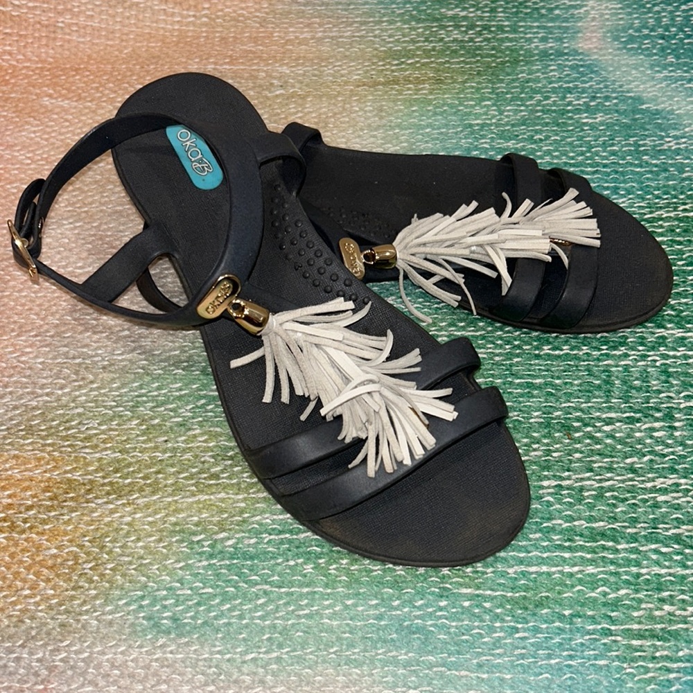 OKA b size 36 back strap grey Sandals with white tassel size 6